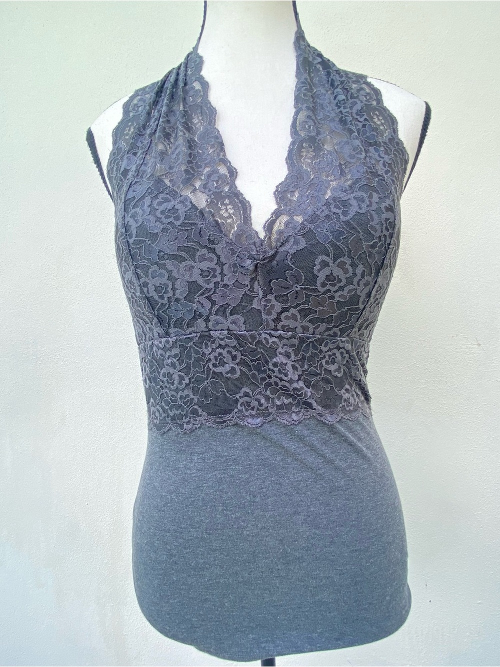 Y2K Grey Lace Jersey Whimsygoth Halter Top Size Medium